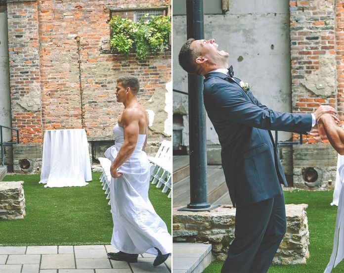Bride pranks groom with best man wearing a wedding dress - 9Honey