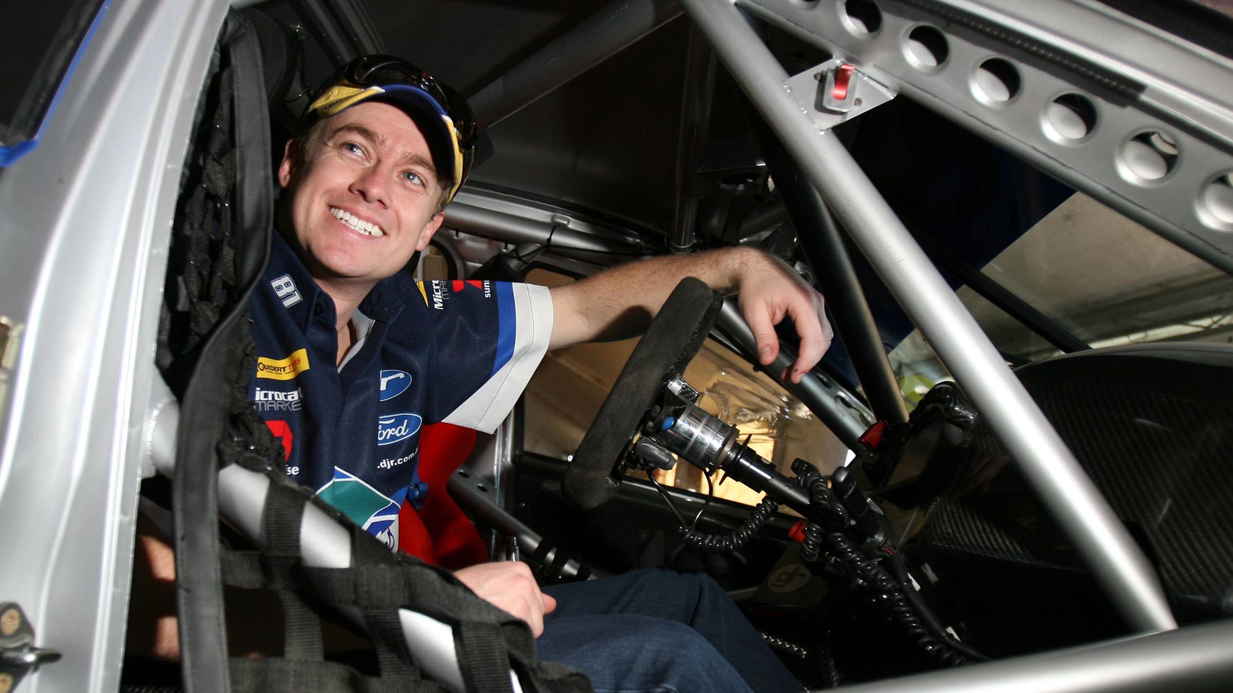 Grant Denyer onboard a Ford Falcon V8 Supercar in 2006.