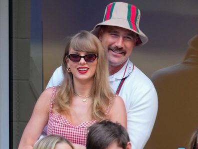 Travis Kelce and Taylor Swift during the 2024 US Open Tennis Championships on September 8, 2024 in New York City.  