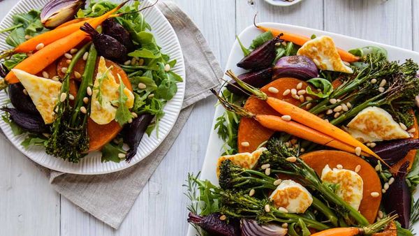 Roast pumpkin, beetroot and haloumi salad recipe