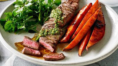 <strong>Chimichurri beef fillet with watercress and sweet potato</strong>