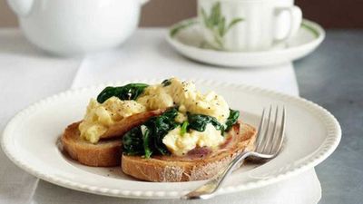 Recipe: <a href="http://kitchen.nine.com.au/2016/05/17/18/17/spinach-scrambled-eggs" target="_top">Spinach scrambled eggs</a>