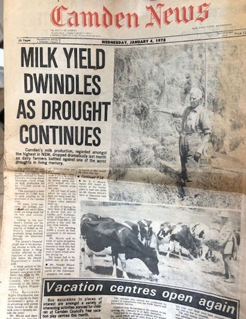 The Moore family keep a copy of a local paper's 1978 drought report which also saw their farm  stricken.