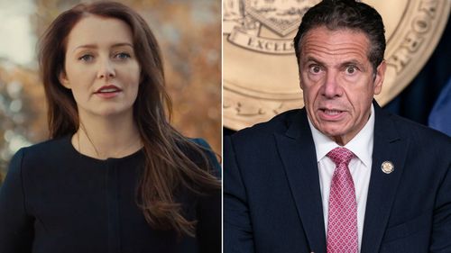 Lindsey Boylan, on left, is a former aide of New York Gov. Andrew Cuomo, on right. Cuomo is denying allegations from Boylan who accused him of sexual harassment, including an unwanted kiss, in a Medium post on Wednesday.