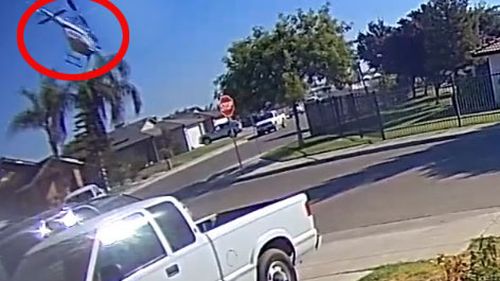A doorbell security camera caught the moment the helicopter came crashing down from the sky.