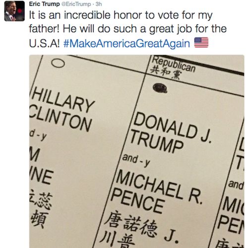 Eric Trump may have broken the law with ballot photo