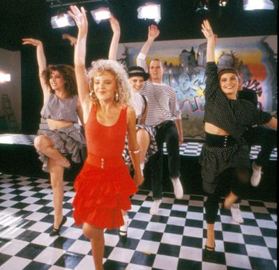 A still from the film clip for 'The Locomotion', Kylie's debut single and worldwide smash.