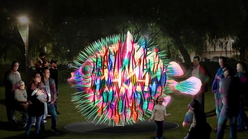 Fugu is a kinetic lighting sculpture at The Rocks