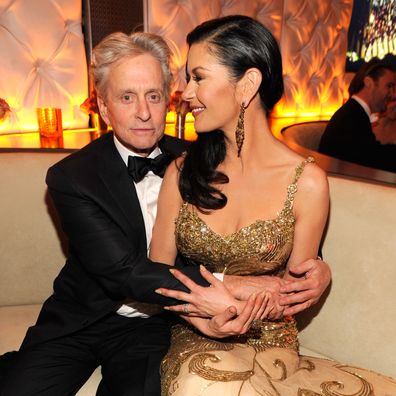 Michael Douglas and Catherine Zeta-Jones attends the 2013 Vanity Fair Oscar Party hosted by Graydon Carter at Sunset Tower on February 24, 2013 in West Hollywood, California.