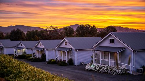 Sun setting over accommodation at Nimbo Fork Lodge, Killimicat.