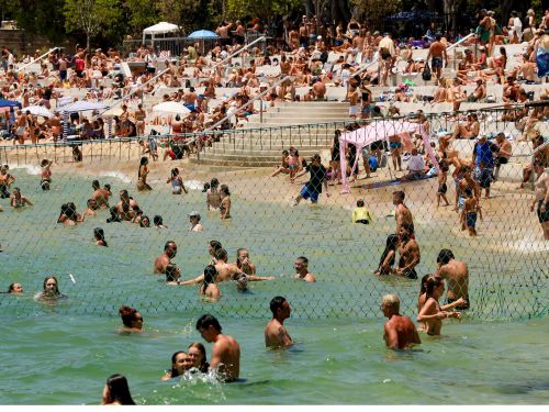 Shark Beach at Nielsen Park, people enjoying the hot weather in Summer. Jan 5, 2024. Photo Edwina Pickles SMH
