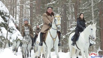 North Korea says leader Kim Jong Un has taken a second ride on a white horse to a sacred mountain.
