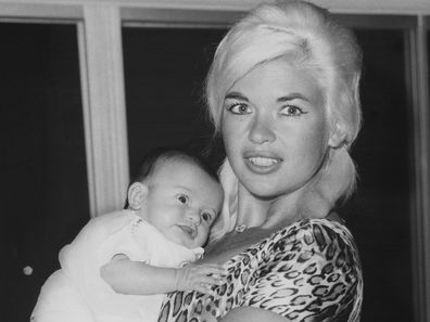 Jayne Mansfield holding six-weeks old Mariska Hargitay, United States, March 1964. (Photo by Archive Photos/Getty Images)