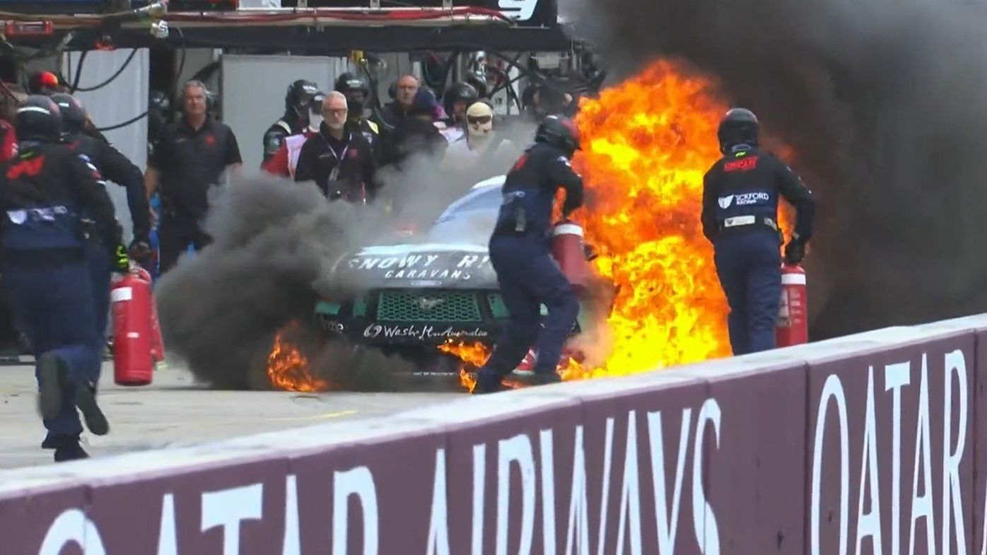 James Courtney&#x27;s Mustang catches fire at Albert Park.