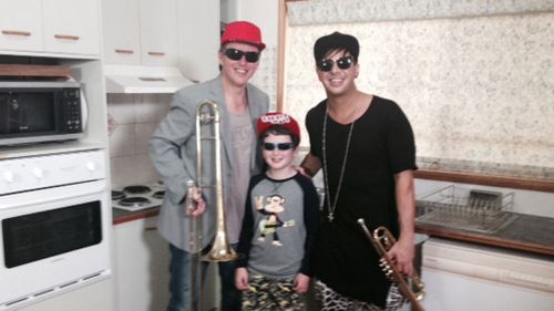 Russ and Toby Bauer with Timmy Trumpet. (Lauren Ellis, TODAY Show)