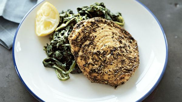 Spiced swordfish with spinach