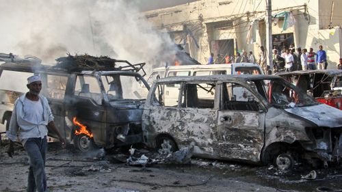 The death toll from the Somalia bombings has risen to more than 230. (AAP)