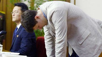 Otto Warmbier bows in submission while on trial. (AAP)