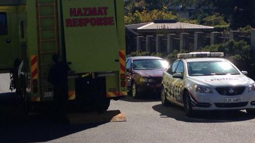 Police and a HAZMAT vehicles were stationed outside the Indonesian embassy in Canberra. (Supplied/ACT Police)