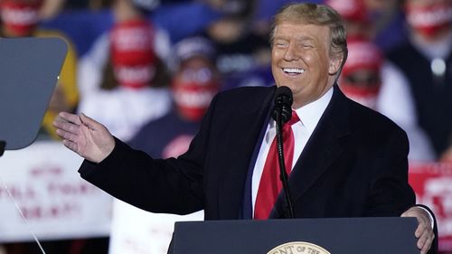 President Donald Trump speaks at a campaign rally in Swanton, Ohio on Monday.