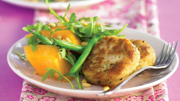 Rissoles with rockmelon salad