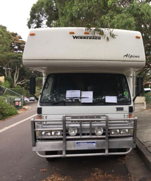 The Winnebago is parked in the leafy suburb of Mosman in Sydney's lower north shore. (Twitter)