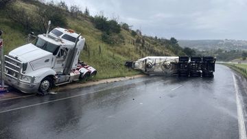 Car and semi-trailer crash at Wallerawang in NSW.
