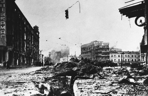 The Russians defended Kharkov, in the heart of the donets basin industrial area on Feb. 16, 1943, so desperately that the effects of street fighting is clearly discernible, says the German caption. Kharkov fell to the Germans forces on October 25. (AP Photo)