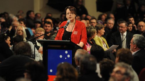 Labor MP Penny Sharpe speaks at Town Hall, Sydney. (AAP)