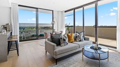 Sydney new apartment oouch living room women research open plan 