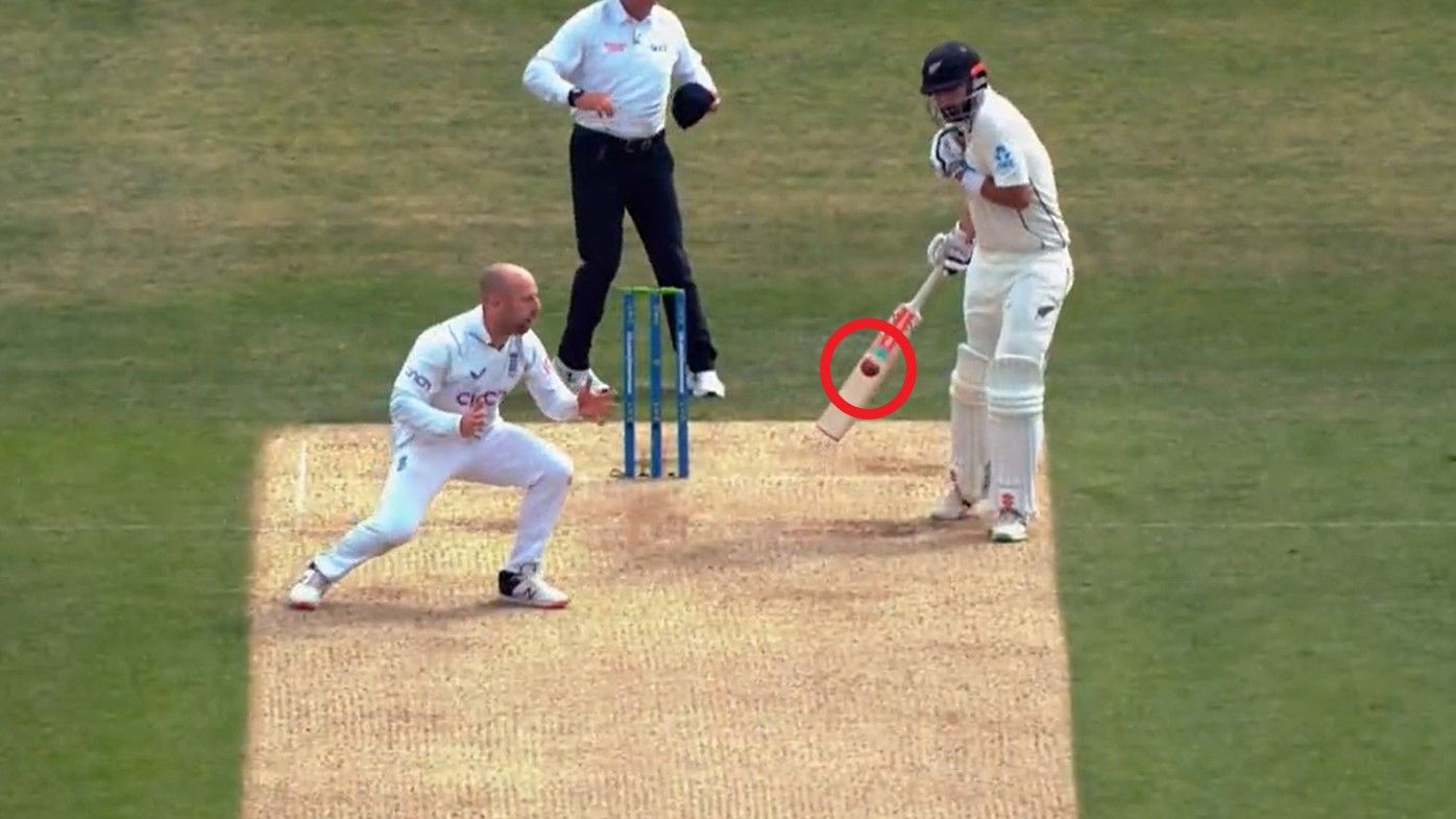 Henry Nicholls is dismissed in bizarre fashion after the ball rebounded off the non-striker&#x27;s bat.