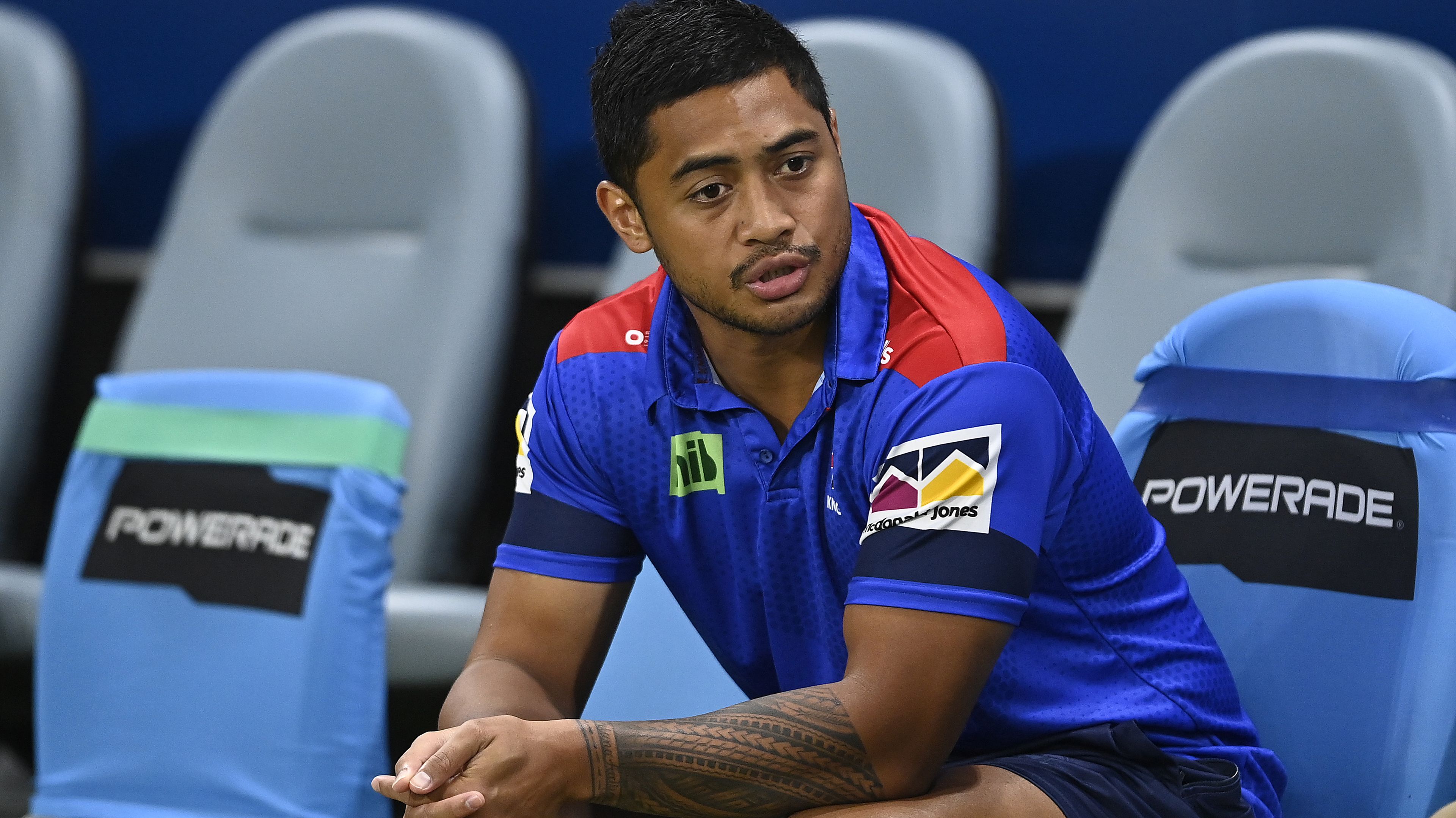 Anthony Milford of the Knights looks on during the round nine NRL match between the North Queensland Cowboys and the Newcastle Knights.
