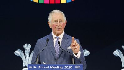 Britain's Prince Charles addresses the World Economic Forum in Davos, Switzerland, Wednesday, Jan. 22, 2020. The 50th annual meeting of the forum is taking place in Davos from Jan. 21 until Jan. 24, 2020