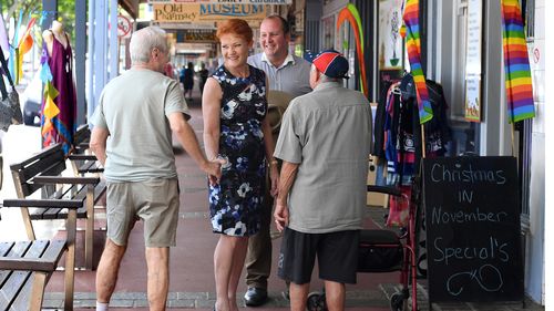 The One Nation senator chatted with locals in Childers on Tuesday. (AAP)