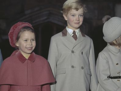 Lady Sarah Armstrong-Jones (later Lady Sarah Chatto), George Windsor, the Earl of St Andrews and Lady Helen Windsor (later Lady Helen Taylor) during Christmas at Windsor Castle, 1969. 
