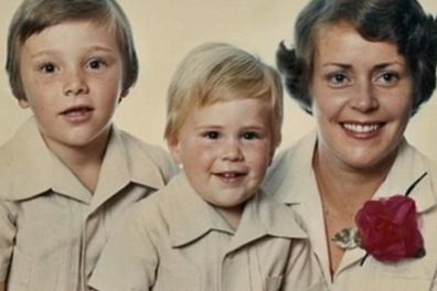 This photo of Kyle Sandilands (left) with his mum Pam and younger brother Chris featured on Ahn Do's Brush With Fame back in 2016. 