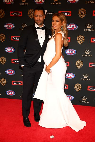 Fashion blogger
Nadia Bartel with husband, Geelong's Jimmy Bartel, on the 2018
Brownlow red carpet