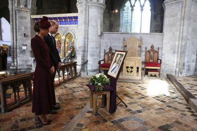 Prince William, Prince of Wales and Catherine, Princess of Wales visit St Davids Cathedral, in St Davids, Wales, Friday Sept. 8, 2023, on the first anniversary of the death of Queen Elizabeth II. (Toby Melville/Pool via AP)
