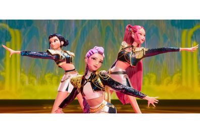 Zoey, from left, Rumi and Mira in a scene from KPop Demon Hunters.