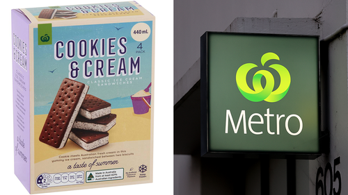 Woolworths cookies and cream ice cream sandwiches recalled due to metal contamination.