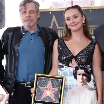 Mark Hamill and Billie Lourd attend the ceremony for Carrie Fisher being honored posthumously with a Star on the Hollywood Walk of Fame.