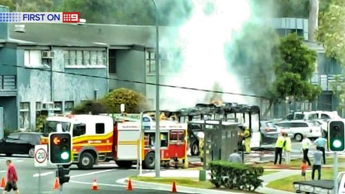 The bus fire on Southport Nerang Road. (Supplied / Matt Hales)