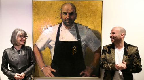 Chef and Masterchef judge George Colambaris (right) sat for artist Betina Fauvel-Ogden. (AAP)
