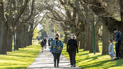 People enjoy exercise in the afternoon sun at Princes Park in Carlton on September 27, 2020 in Melbourne, Australia.