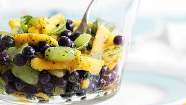 Blueberry, mango & grape salad with mint
