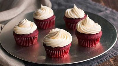 Recipe: <a href="http://kitchen.nine.com.au/2018/01/15/15/00/raspberry-red-velvet-cupcakes" target="_top">Raspberry red velvet cupcakes</a>