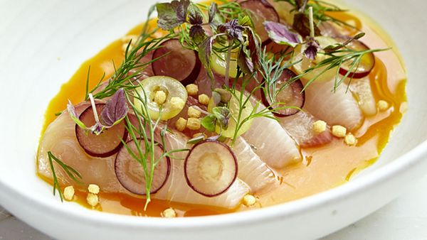 Papi Chulo's hiramasa kingfish sashimi with turmeric, grapes and dill