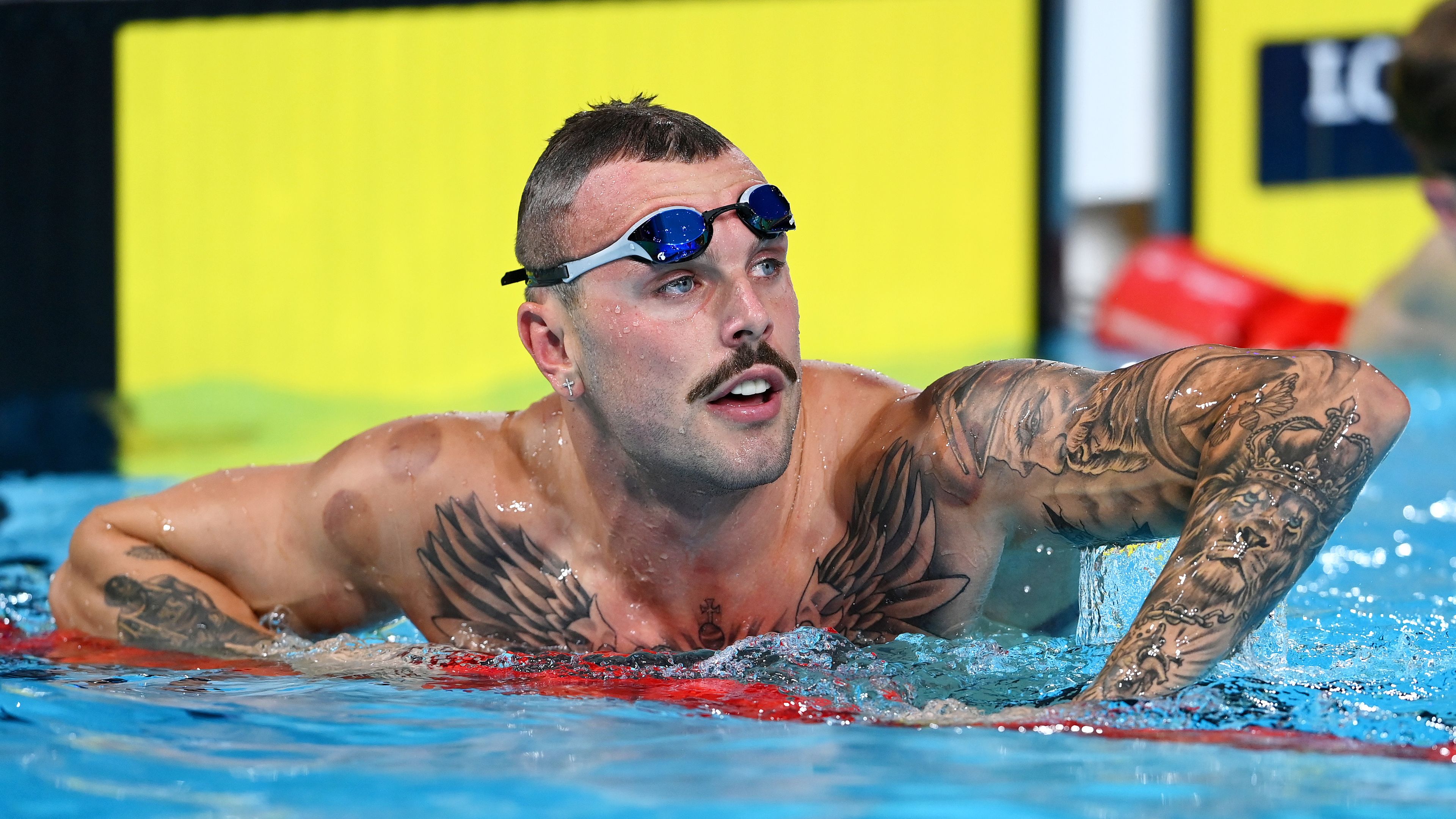 Kyle Chalmers of Team Australia reacts after competing in the Men&#x27;s 50m Butterfly Heats on day one of the Birmingham 2022 Commonwealth Games at Sandwell Aquatics Centre on July 29, 2022 on the Smethwick, England. (Photo by Quinn Rooney/Getty Images)