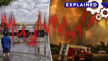 Floods and bushfires with an ENSO sea temperature graph