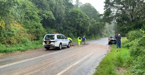 A small landslide is impacting Bangalow road near Byron Bay.